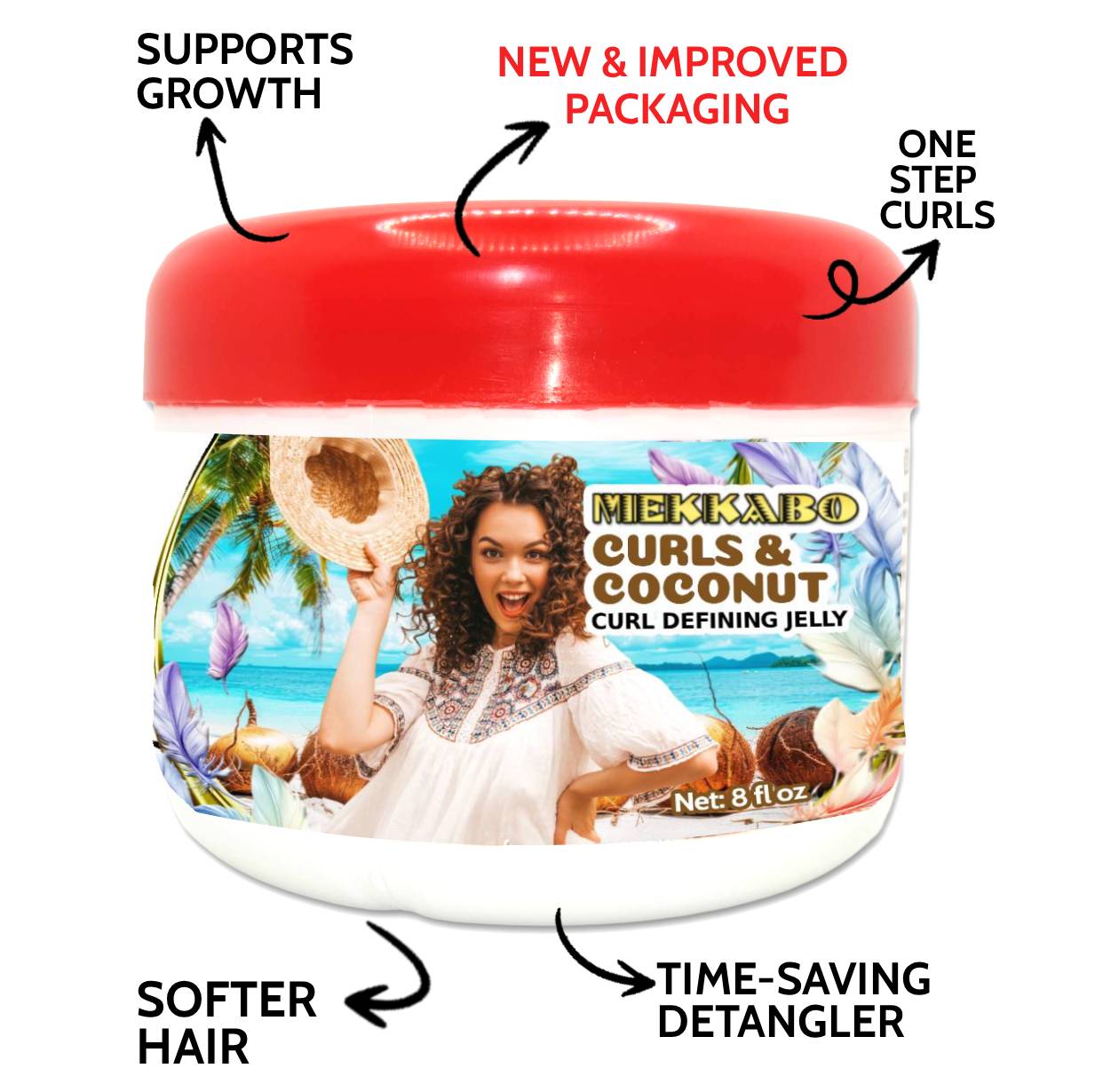 Mekkabo Curls & Coconut (curl defining jelly; 8 oz) (NEW PACKAGING)