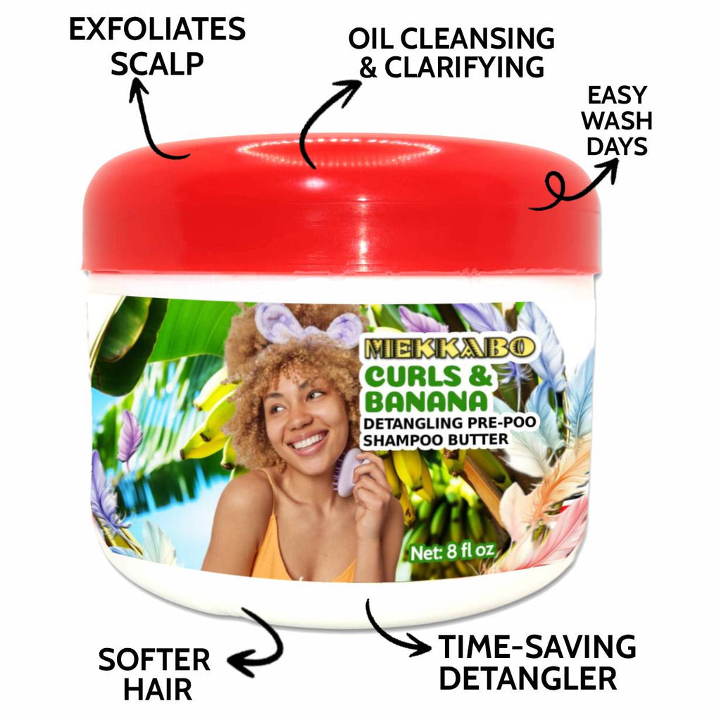 Mekkabo Curls & Banana (De-tangling, Pre-poo Shampoo Butter; 8 oz)